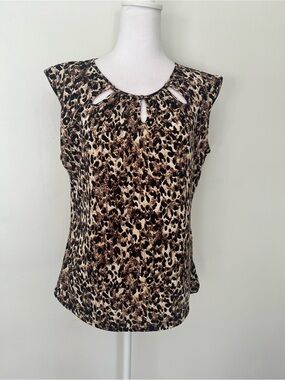 Notations Brown Leopard Print Keyhole Sleeveless Top